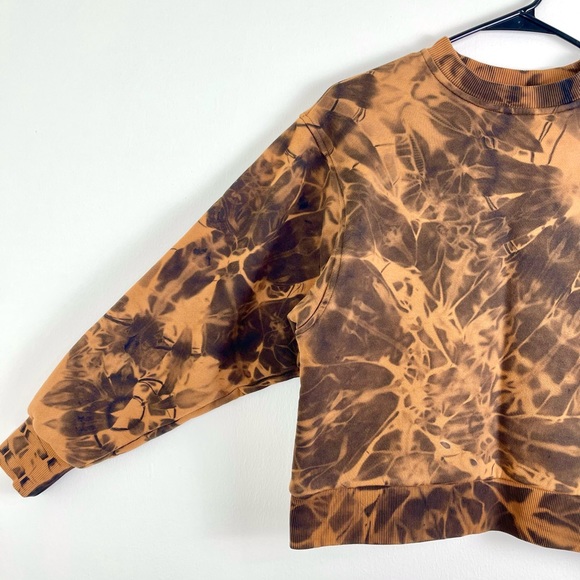 Cropped Cotton Sweatshirt, Streetwear, Acid Wash, Small, Tie Dye, Black, Shibori - Picture 1 of 11